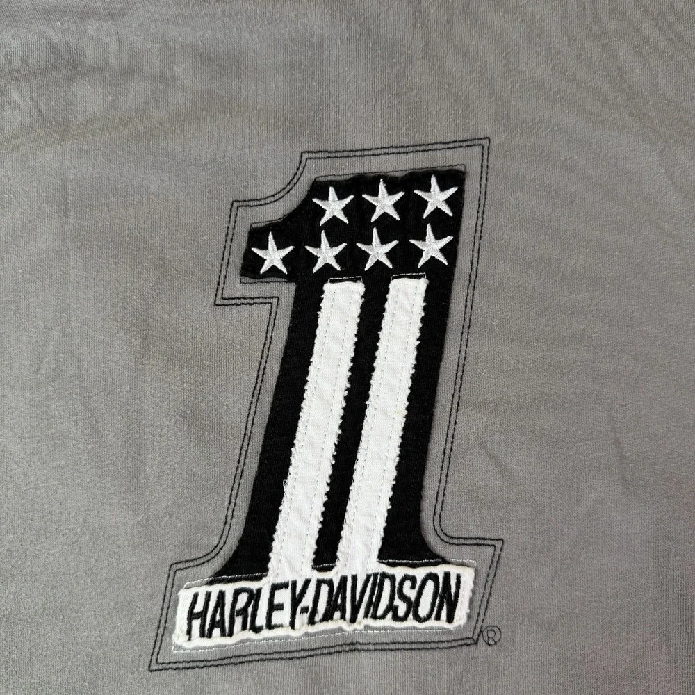 Harley Davidson #1 Victory T-Shirt Size Large Gray Black White Sleeves - Picture 3 of 7